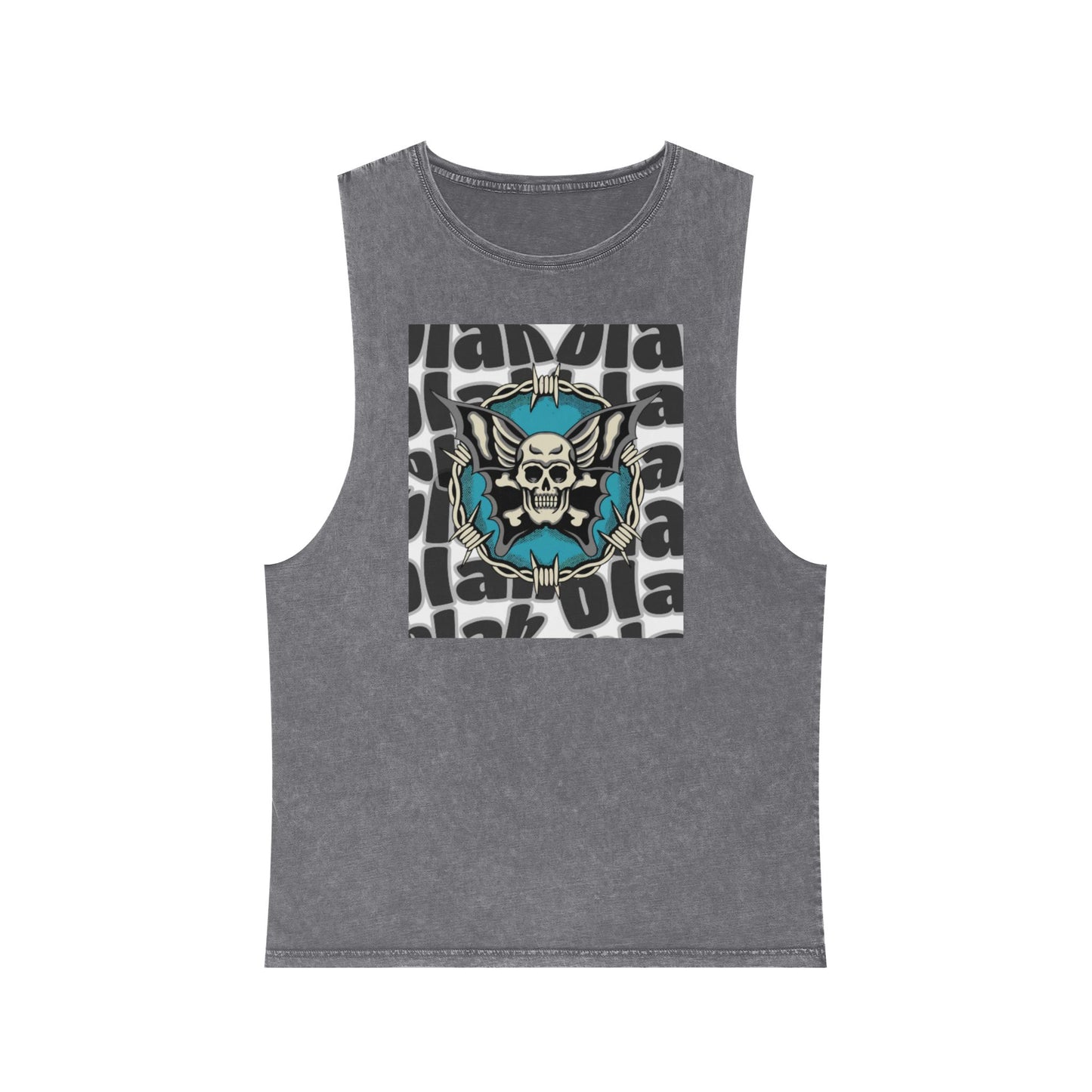 Unisex Stonewash Tank Top with Skull Design, Edgy Graphic Tee, Rocker Style Apparel, Festival Outfit, Casual Summer Wear
