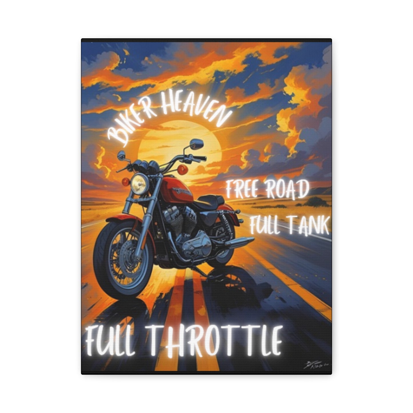 Motorcycle Wall Art, Biker Heaven Canvas Print, Full Throttle Decor, Gift for Bikers, Motorcycle Lover Art