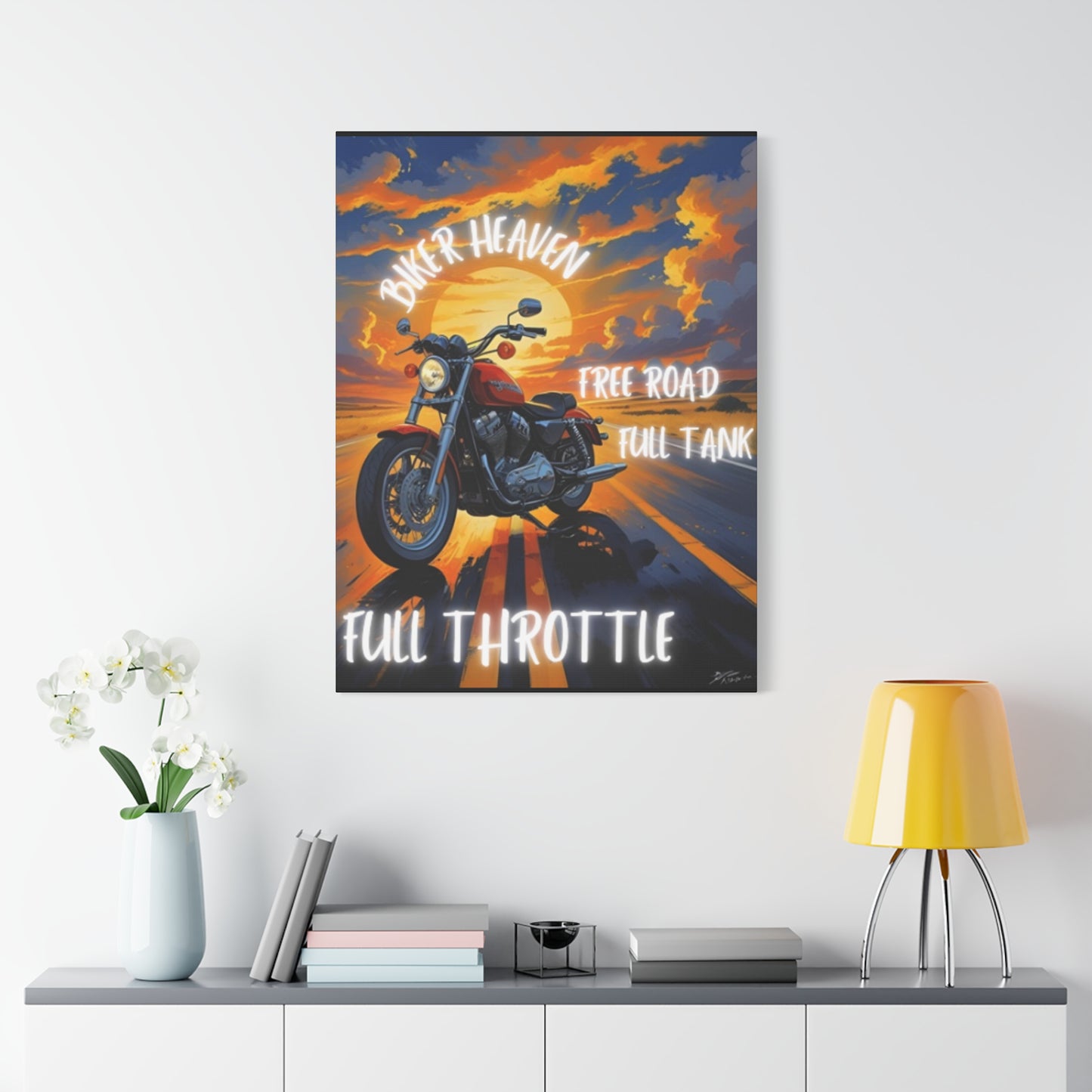 Motorcycle Wall Art, Biker Heaven Canvas Print, Full Throttle Decor, Gift for Bikers, Motorcycle Lover Art