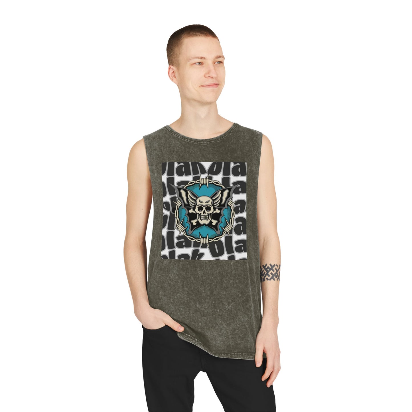 Unisex Stonewash Tank Top with Skull Design, Edgy Graphic Tee, Rocker Style Apparel, Festival Outfit, Casual Summer Wear