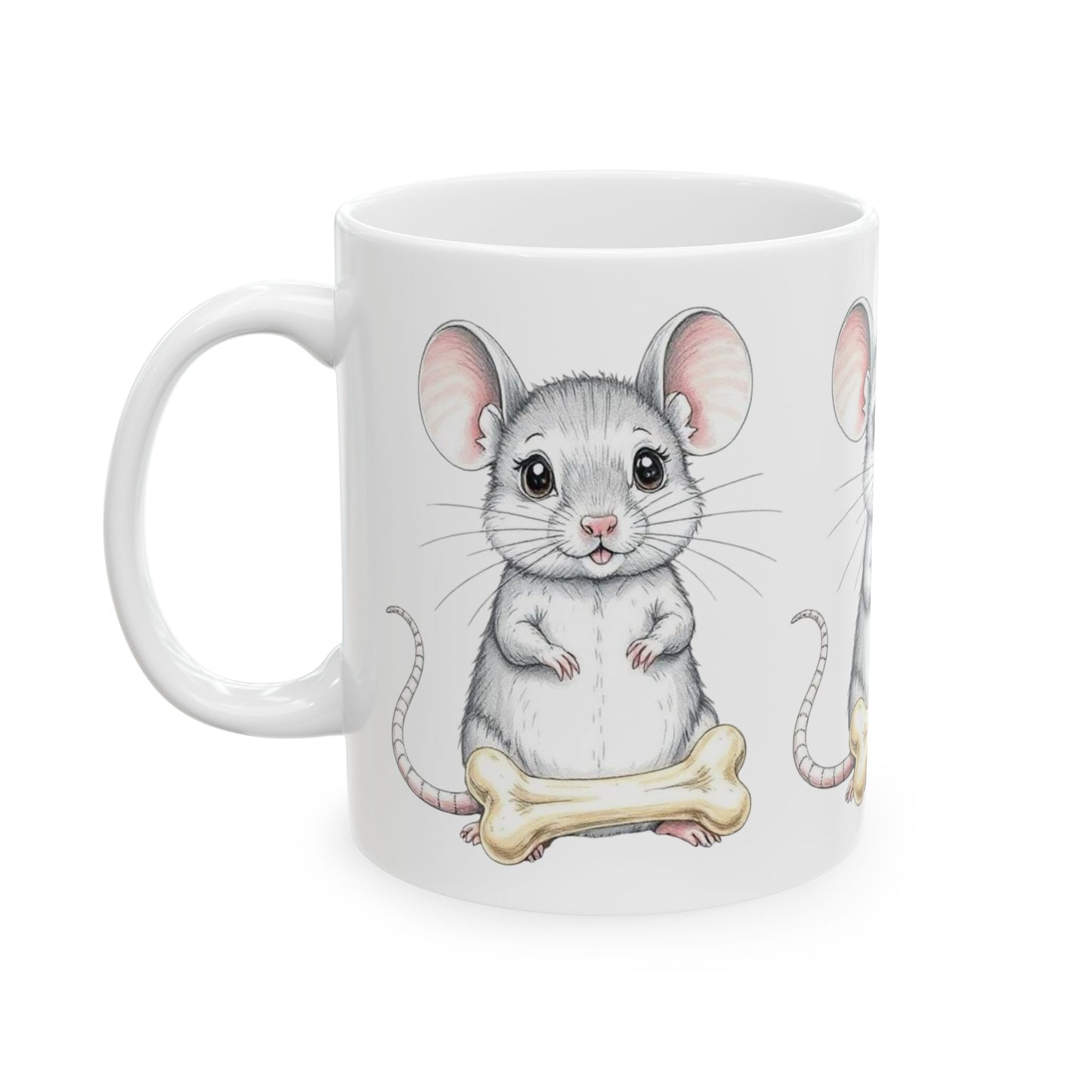 Cute Mouse Ceramic Mug with Bone - Perfect for Animal Lovers