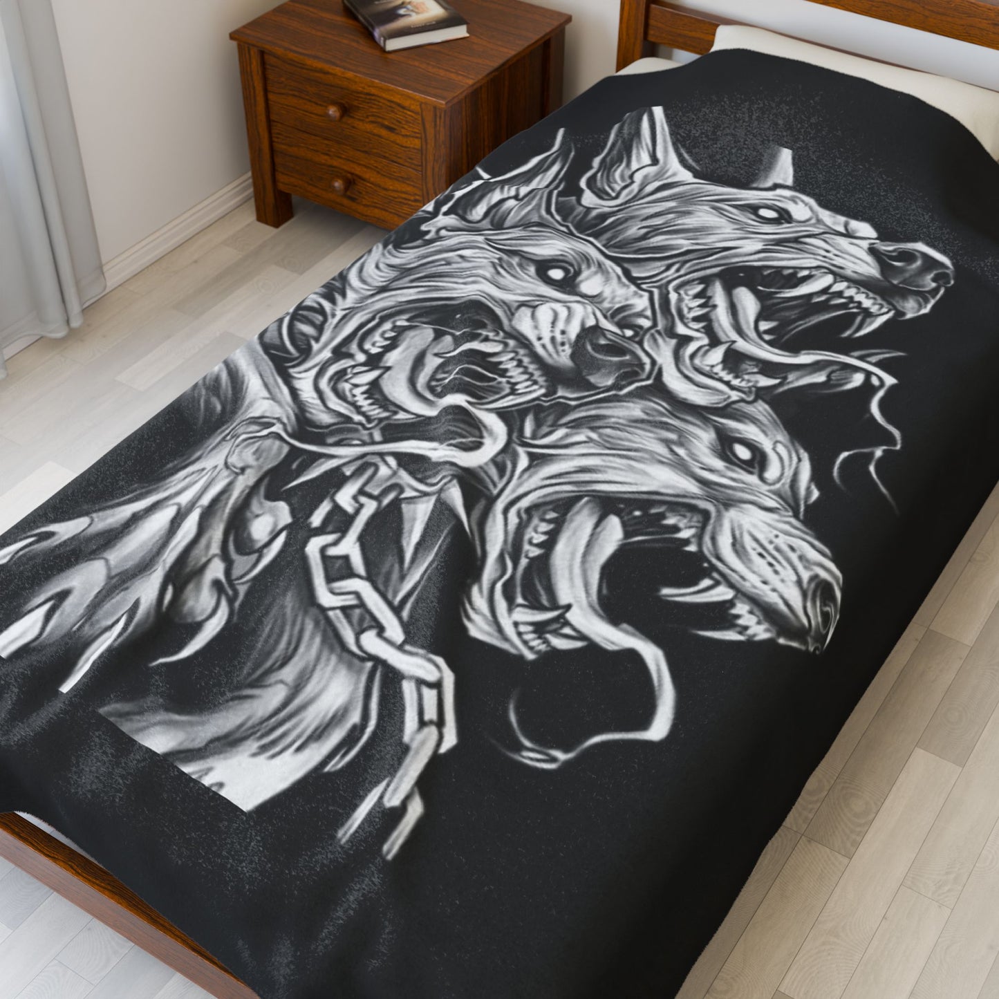 Gothic Dog Print Velveteen Plush Blanket, Cozy Home Décor, Pet Lover Gift, Halloween Throw, Unique Stylish Blanket