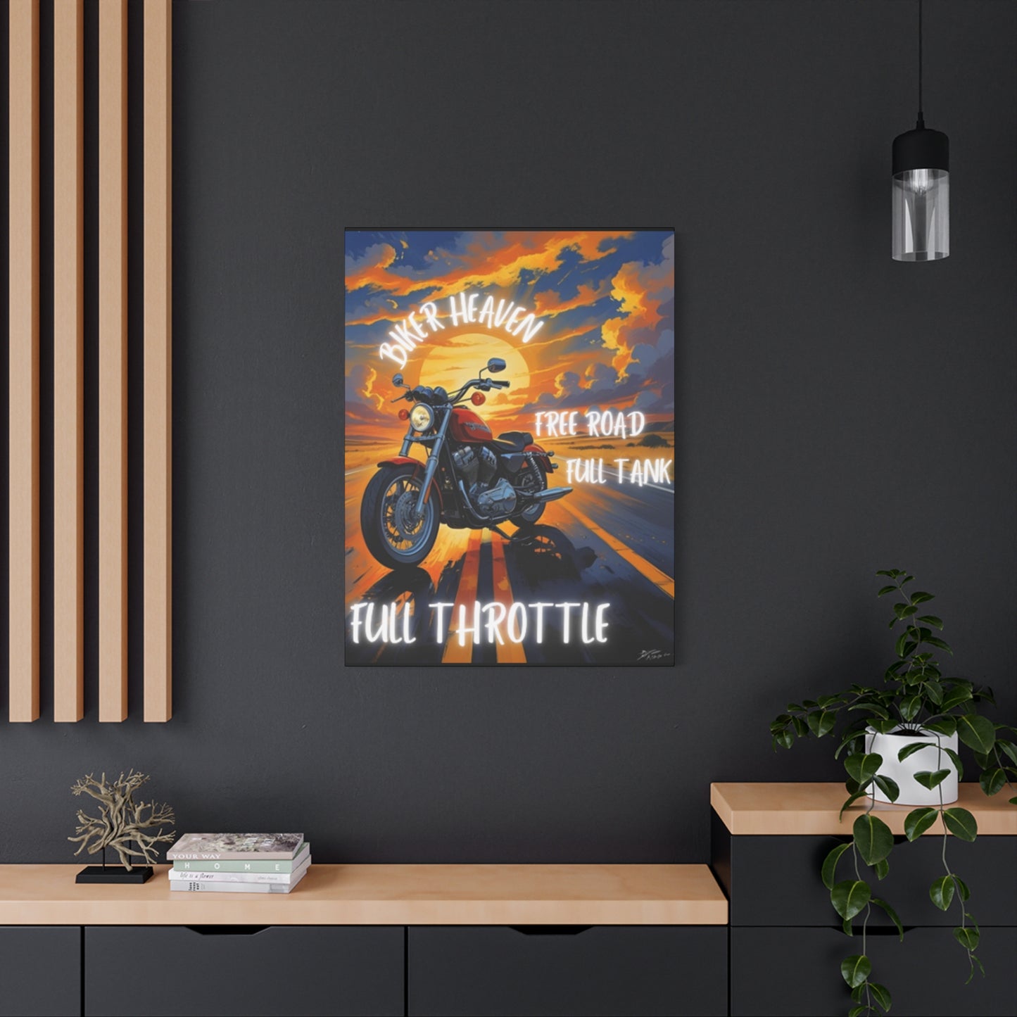 Motorcycle Wall Art, Biker Heaven Canvas Print, Full Throttle Decor, Gift for Bikers, Motorcycle Lover Art