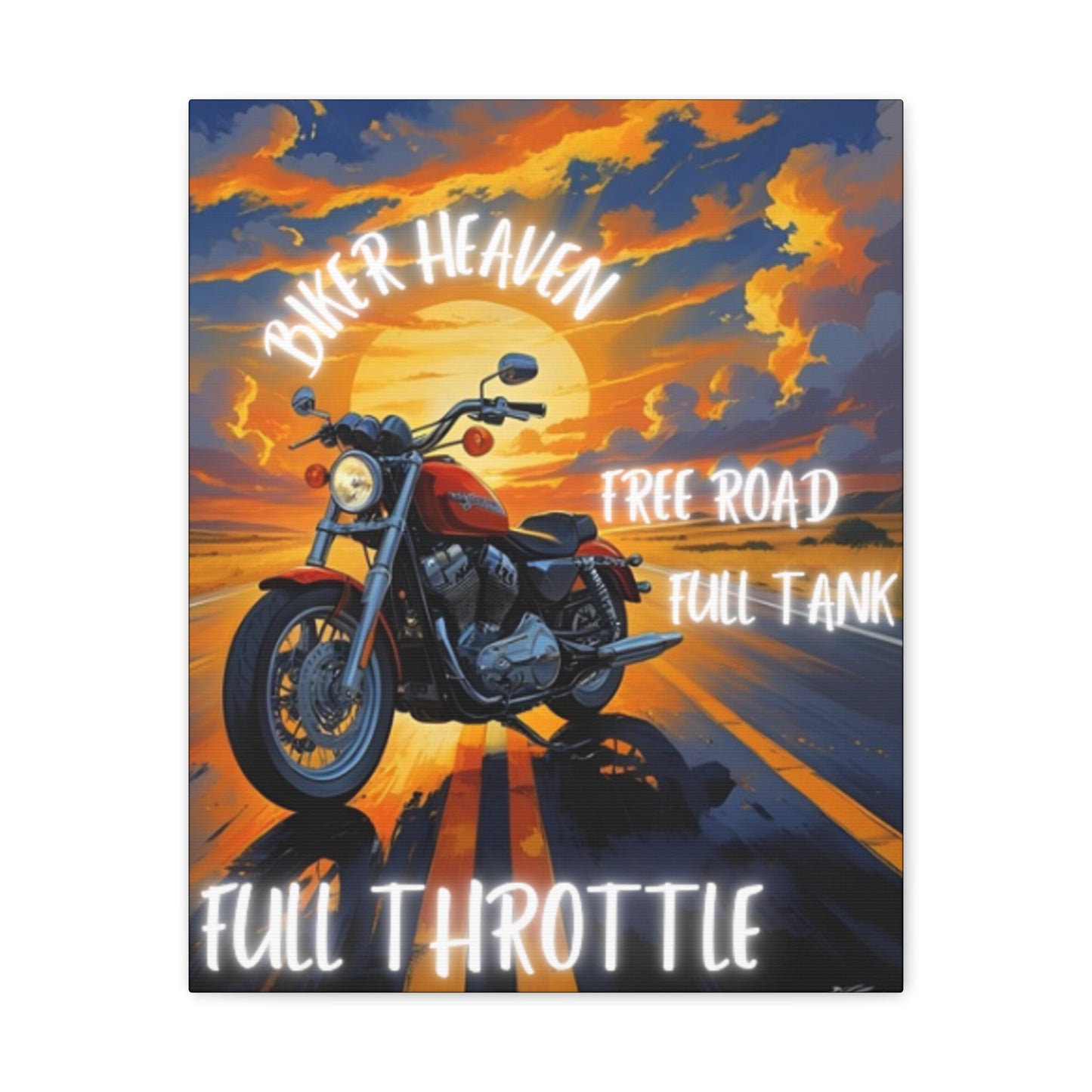 Motorcycle Wall Art, Biker Heaven Canvas Print, Full Throttle Decor, Gift for Bikers, Motorcycle Lover Art