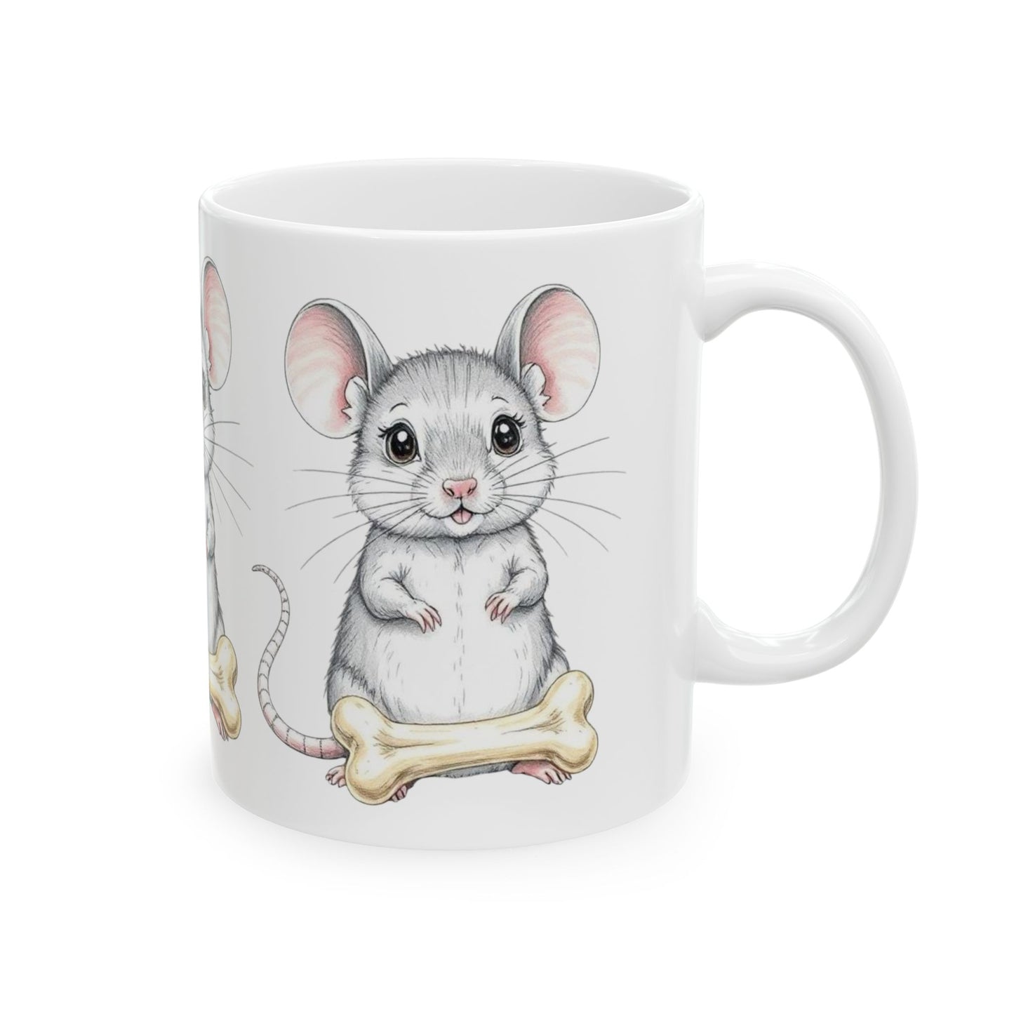 Cute Mouse Ceramic Mug with Bone - Perfect for Animal Lovers