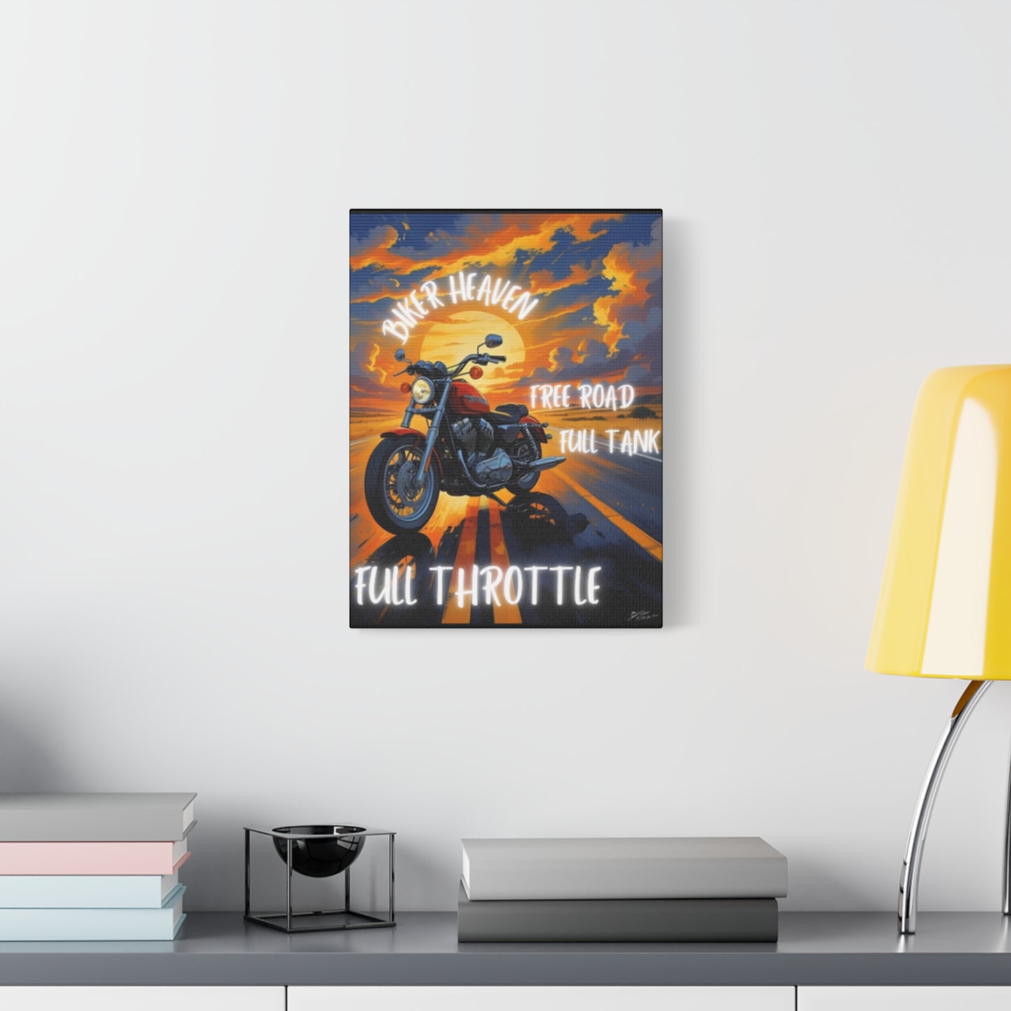 Motorcycle Wall Art, Biker Heaven Canvas Print, Full Throttle Decor, Gift for Bikers, Motorcycle Lover Art