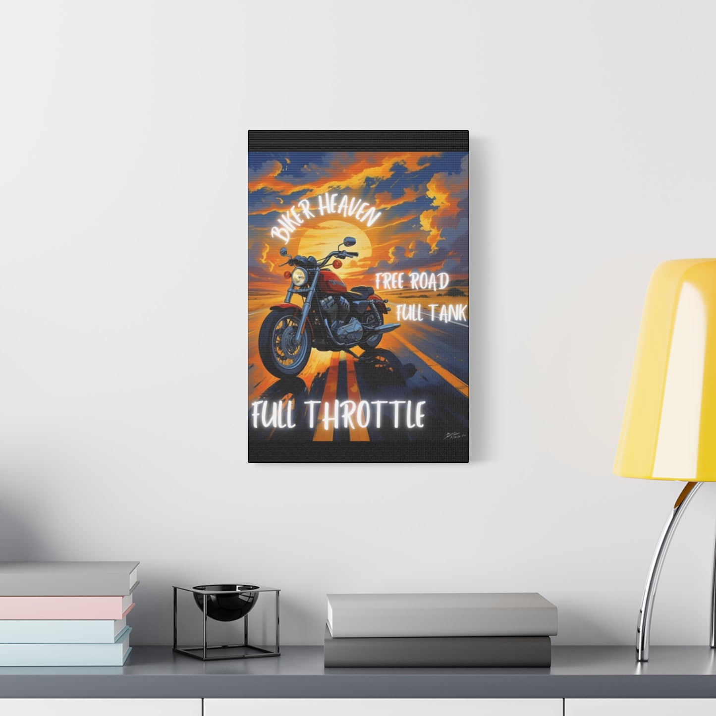 Motorcycle Wall Art, Biker Heaven Canvas Print, Full Throttle Decor, Gift for Bikers, Motorcycle Lover Art