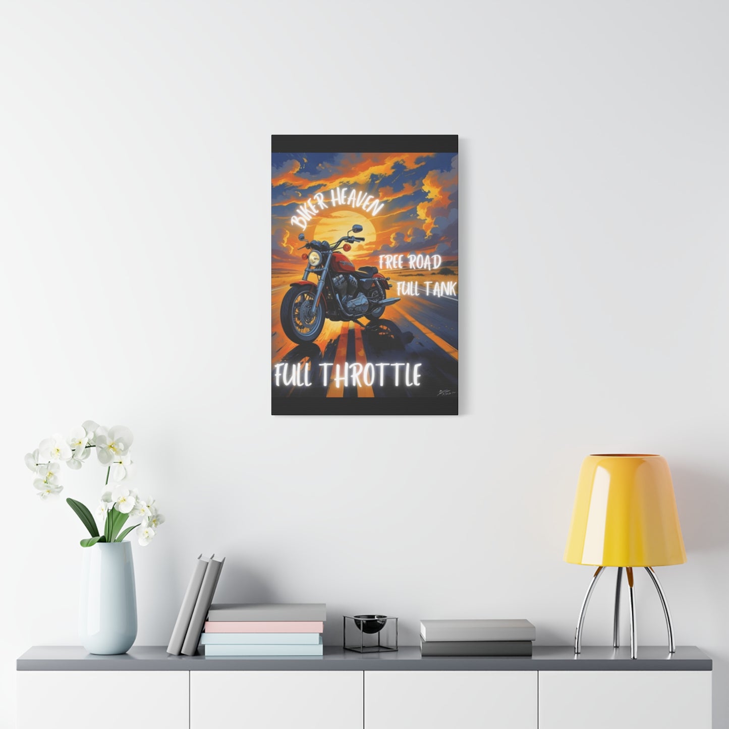 Motorcycle Wall Art, Biker Heaven Canvas Print, Full Throttle Decor, Gift for Bikers, Motorcycle Lover Art