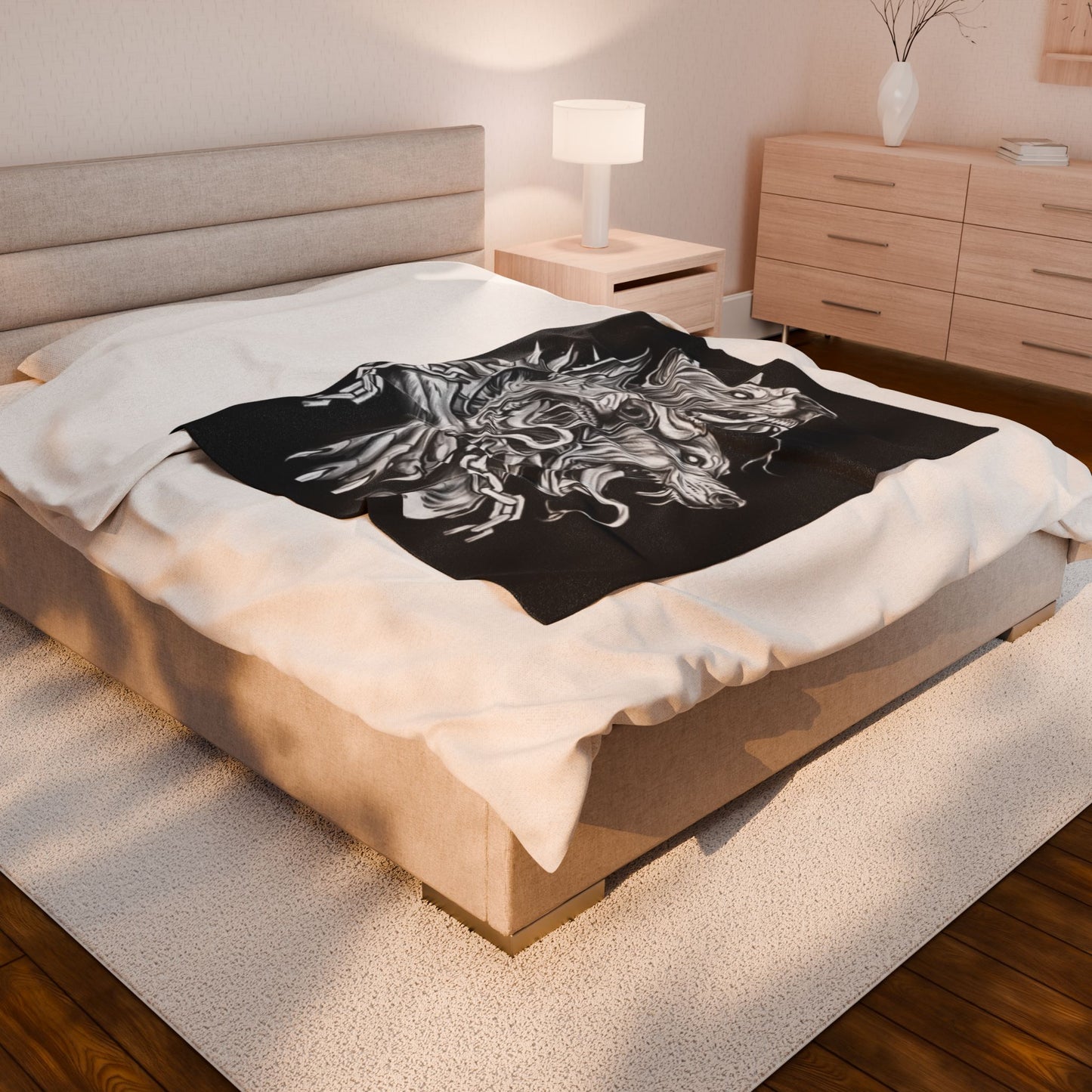 Gothic Dog Print Velveteen Plush Blanket, Cozy Home Décor, Pet Lover Gift, Halloween Throw, Unique Stylish Blanket