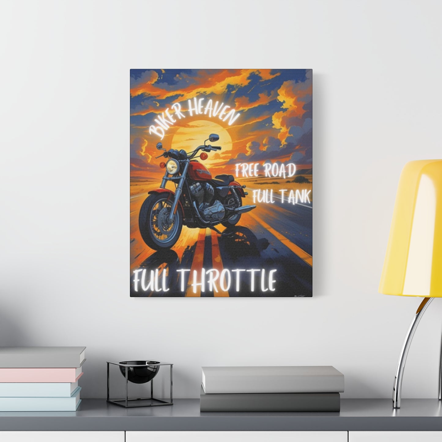 Motorcycle Wall Art, Biker Heaven Canvas Print, Full Throttle Decor, Gift for Bikers, Motorcycle Lover Art