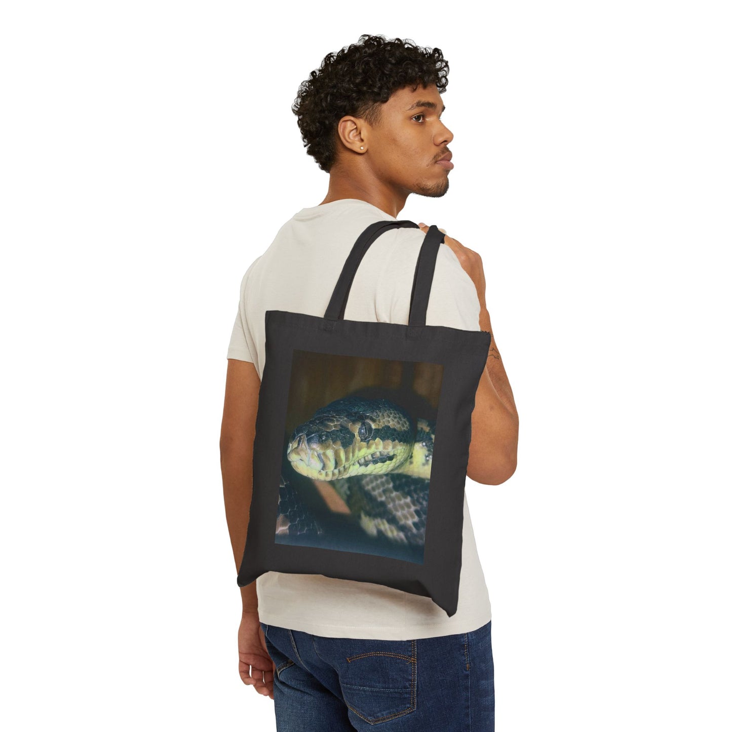 Fluffy Snake Cotton Tote Bag - Eco-Friendly Bag, Animal Lover Gift, Casual Shopping Tote, Everyday Use, Reusable Grocery Bag