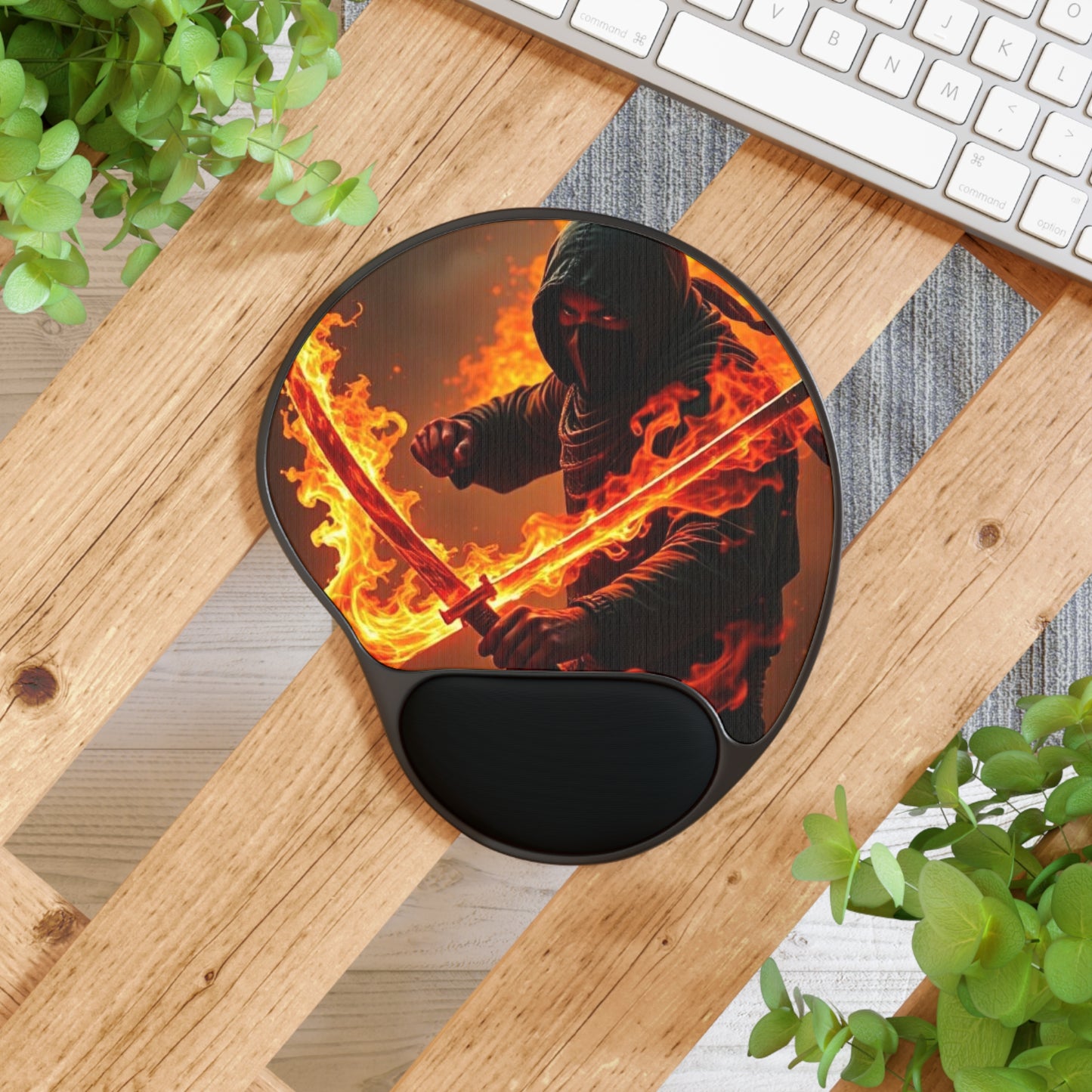 Gaming Mouse Pad with Wrist Rest - Red Ninja Design, Cool Desk Accessories, Gamer Gift, E-Sports Merchandise, Office Decor