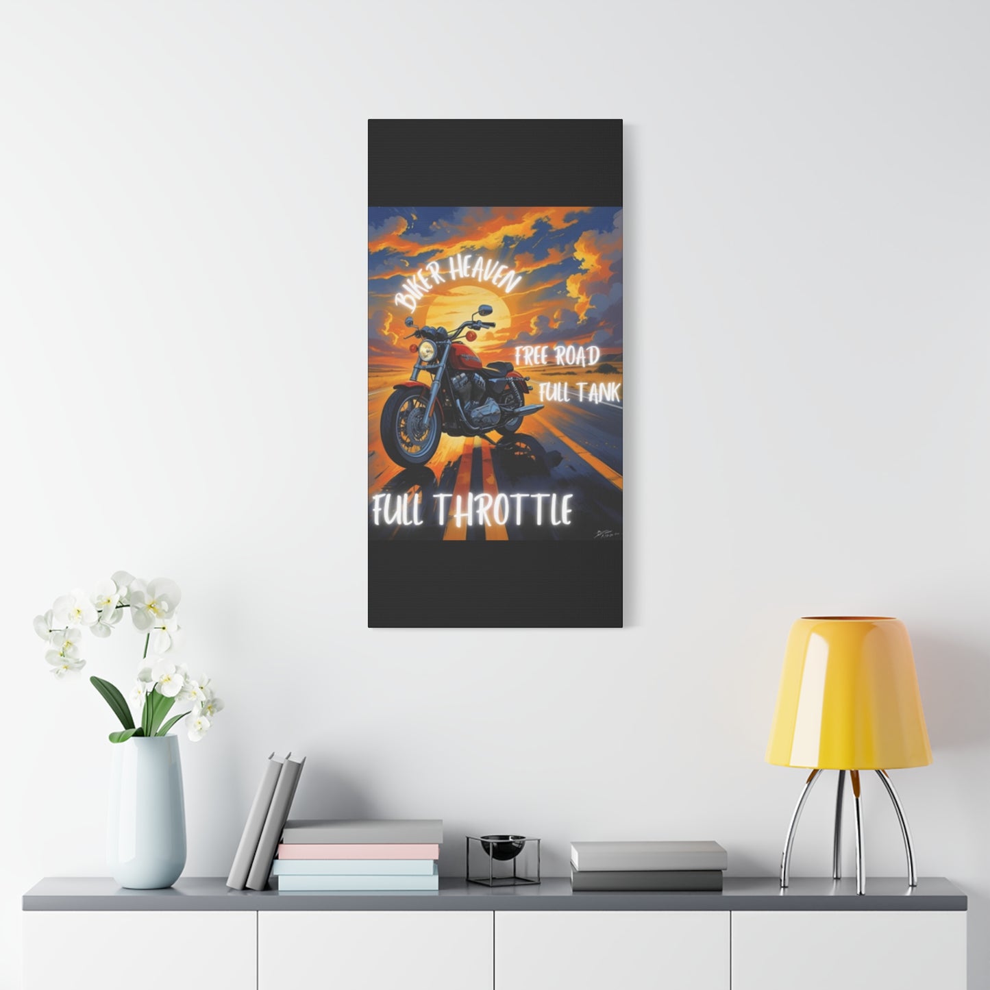 Motorcycle Wall Art, Biker Heaven Canvas Print, Full Throttle Decor, Gift for Bikers, Motorcycle Lover Art