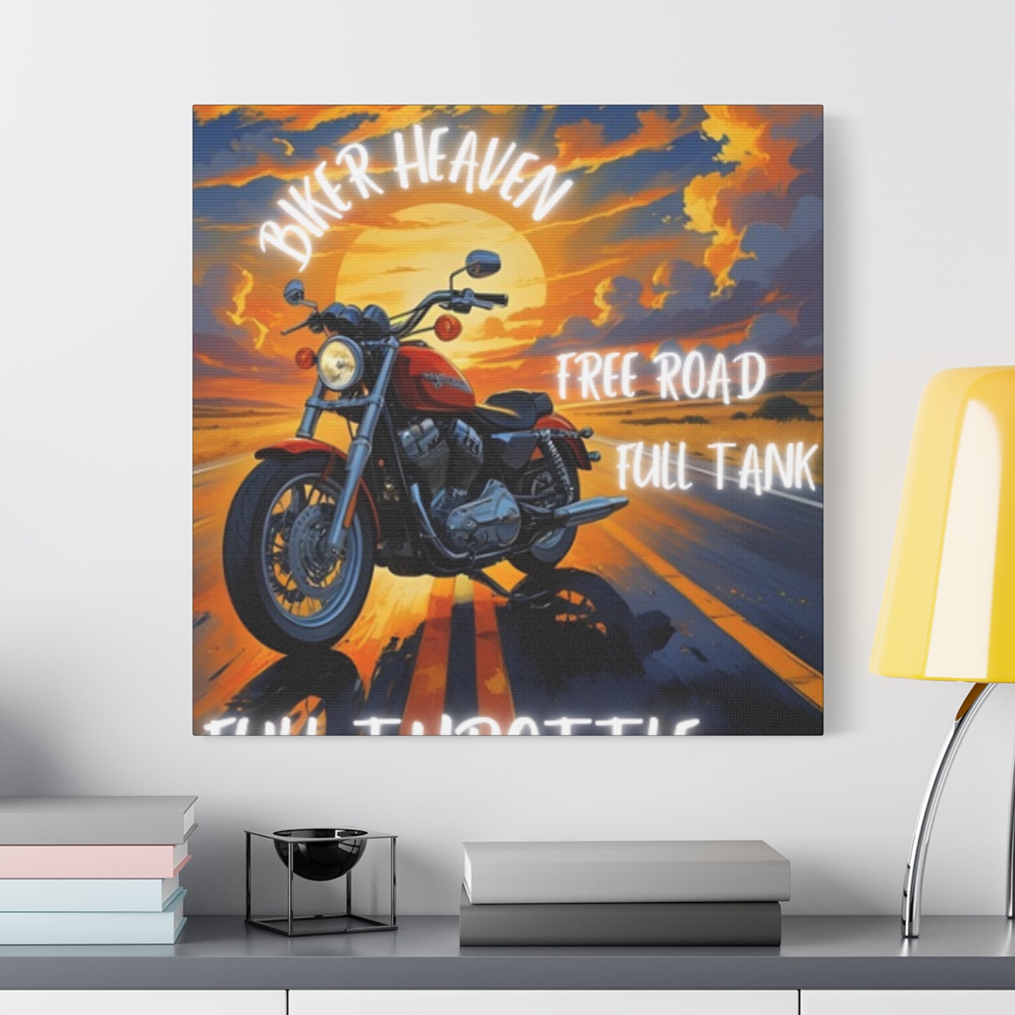 Motorcycle Wall Art, Biker Heaven Canvas Print, Full Throttle Decor, Gift for Bikers, Motorcycle Lover Art