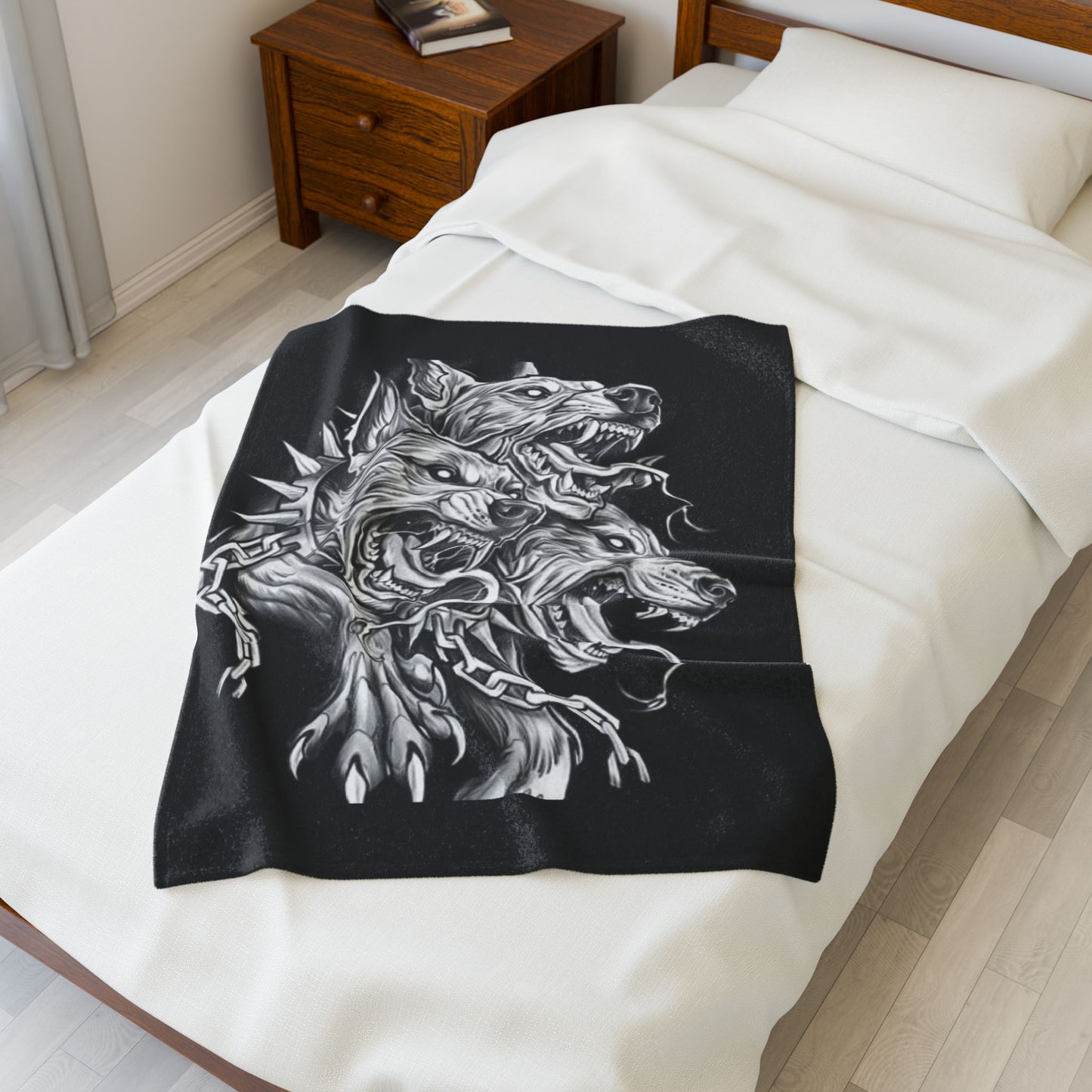 Gothic Dog Print Velveteen Plush Blanket, Cozy Home Décor, Pet Lover Gift, Halloween Throw, Unique Stylish Blanket