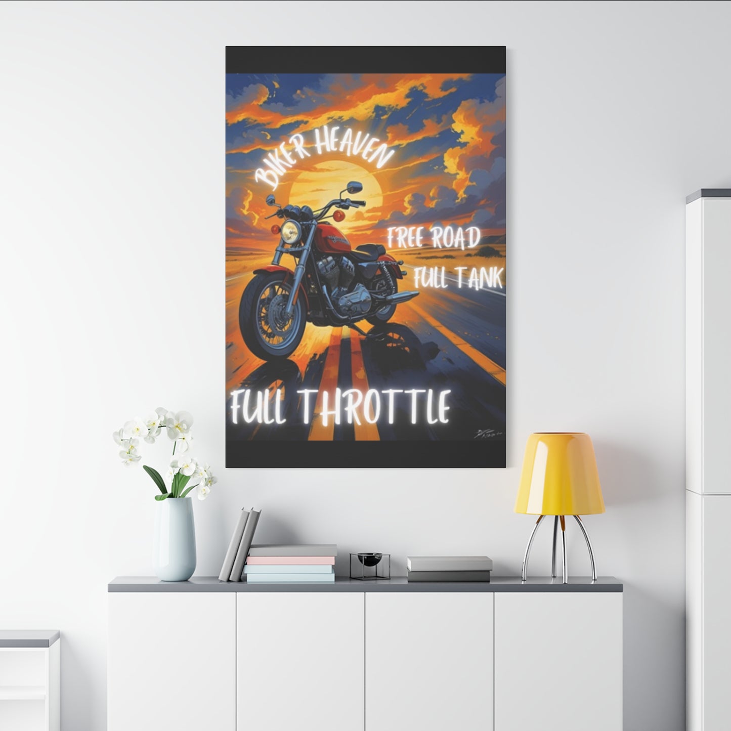 Motorcycle Wall Art, Biker Heaven Canvas Print, Full Throttle Decor, Gift for Bikers, Motorcycle Lover Art