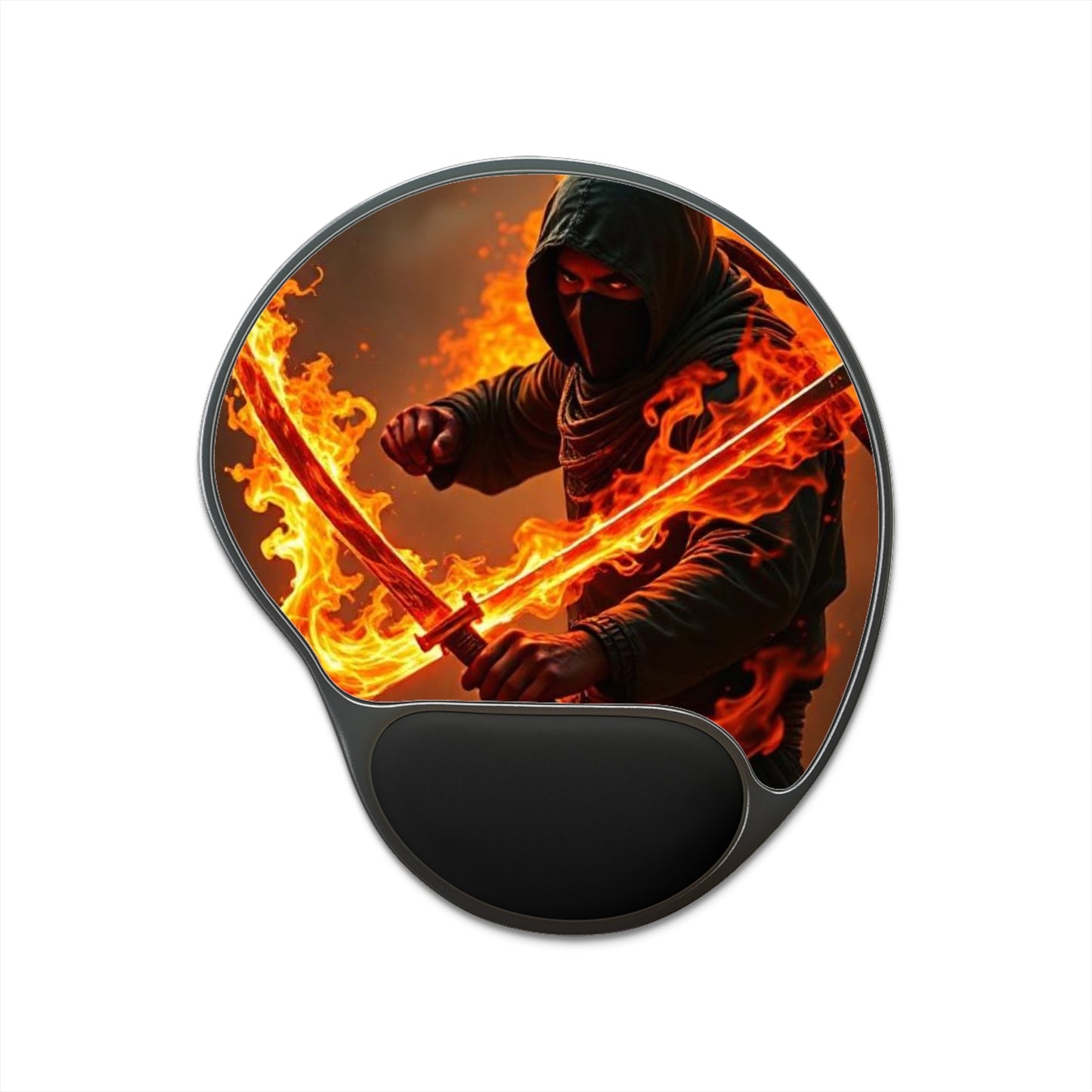 Gaming Mouse Pad with Wrist Rest - Red Ninja Design, Cool Desk Accessories, Gamer Gift, E-Sports Merchandise, Office Decor
