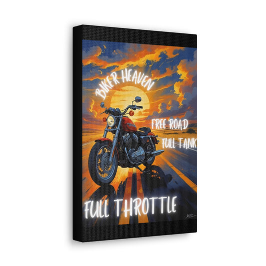 Motorcycle Wall Art, Biker Heaven Canvas Print, Full Throttle Decor, Gift for Bikers, Motorcycle Lover Art