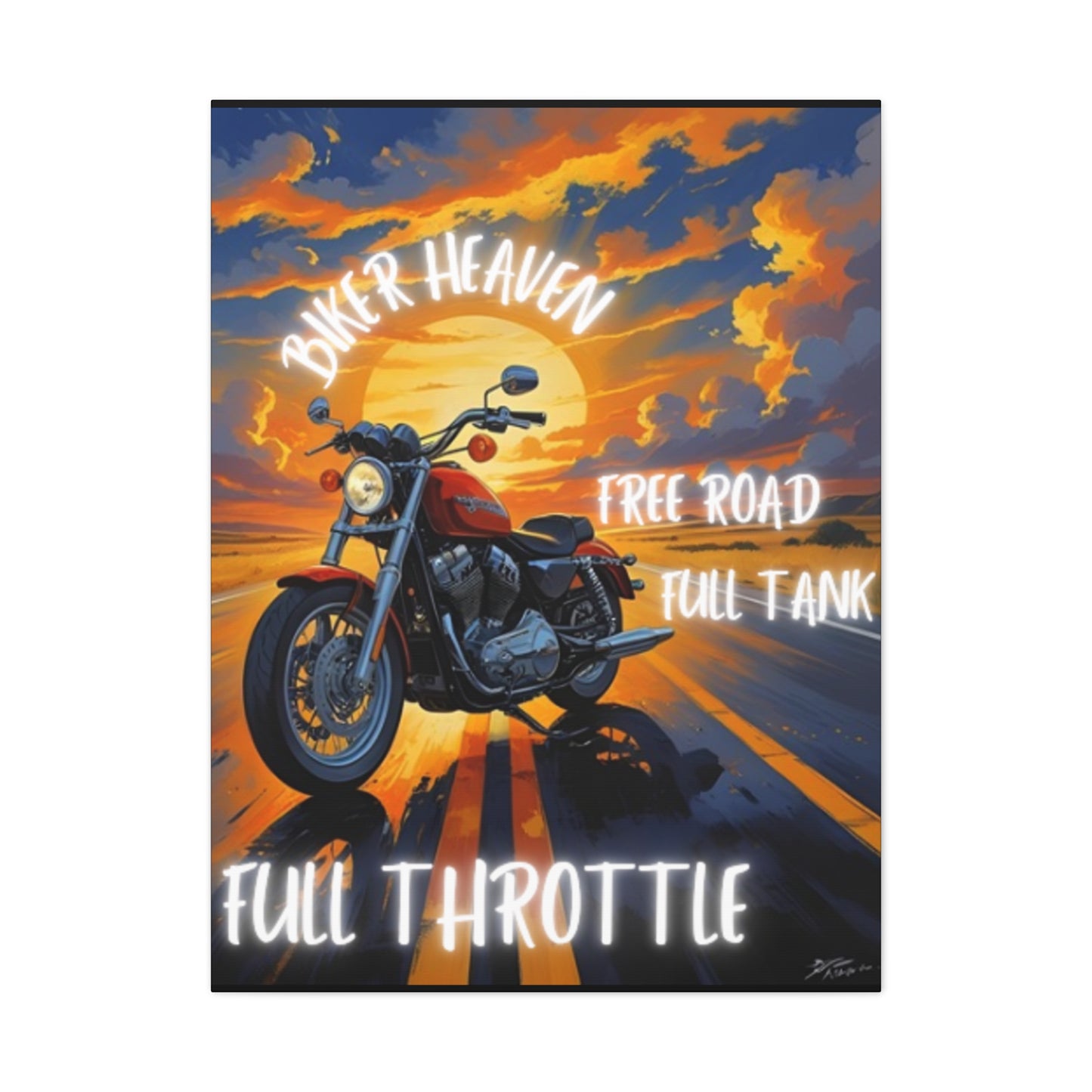 Motorcycle Wall Art, Biker Heaven Canvas Print, Full Throttle Decor, Gift for Bikers, Motorcycle Lover Art