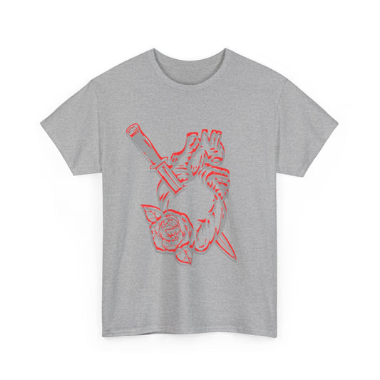 Artistic Unisex Heavy Cotton Tee with Vintage Heart Design, Graphic Tee, Casual Wear, Unique Gift, Stylish Art Tee, Heart Tattoo Shirt
