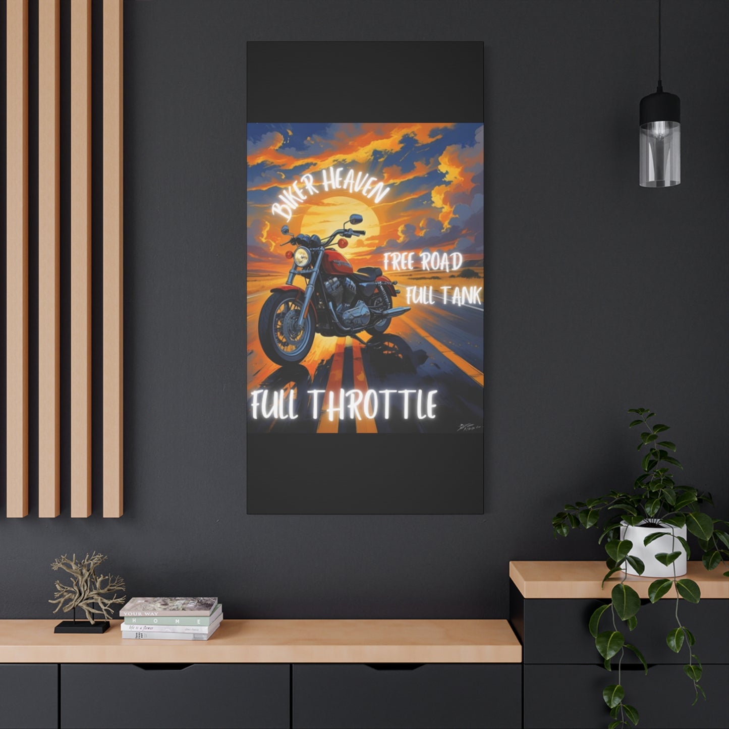 Motorcycle Wall Art, Biker Heaven Canvas Print, Full Throttle Decor, Gift for Bikers, Motorcycle Lover Art