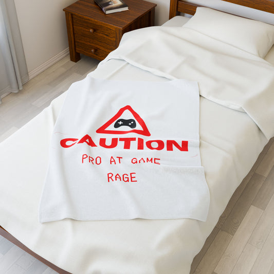 Caution Game Rage Blanket | Gamer Gift, Plush Throw, Cozy Gaming Gear, Soft Decor, Funny Couch Cover