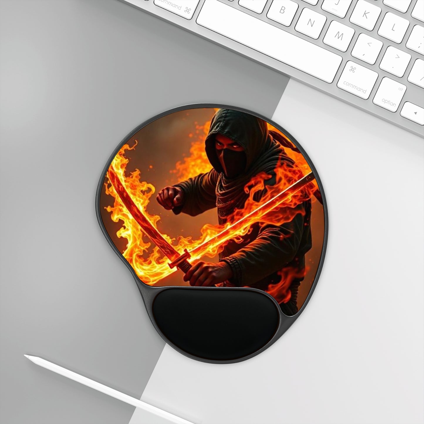 Gaming Mouse Pad with Wrist Rest - Red Ninja Design, Cool Desk Accessories, Gamer Gift, E-Sports Merchandise, Office Decor
