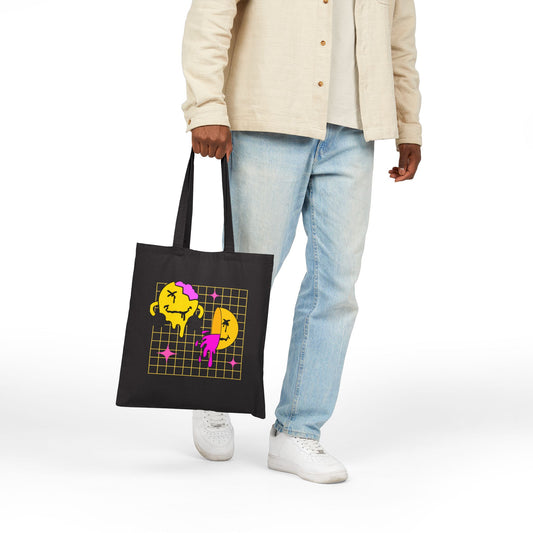 Trendy Cotton Canvas Tote Bag with Colorful Drippy Faces, Eco-Friendly Shopping Tote, Fun Art Bag, Great for Gift Giving