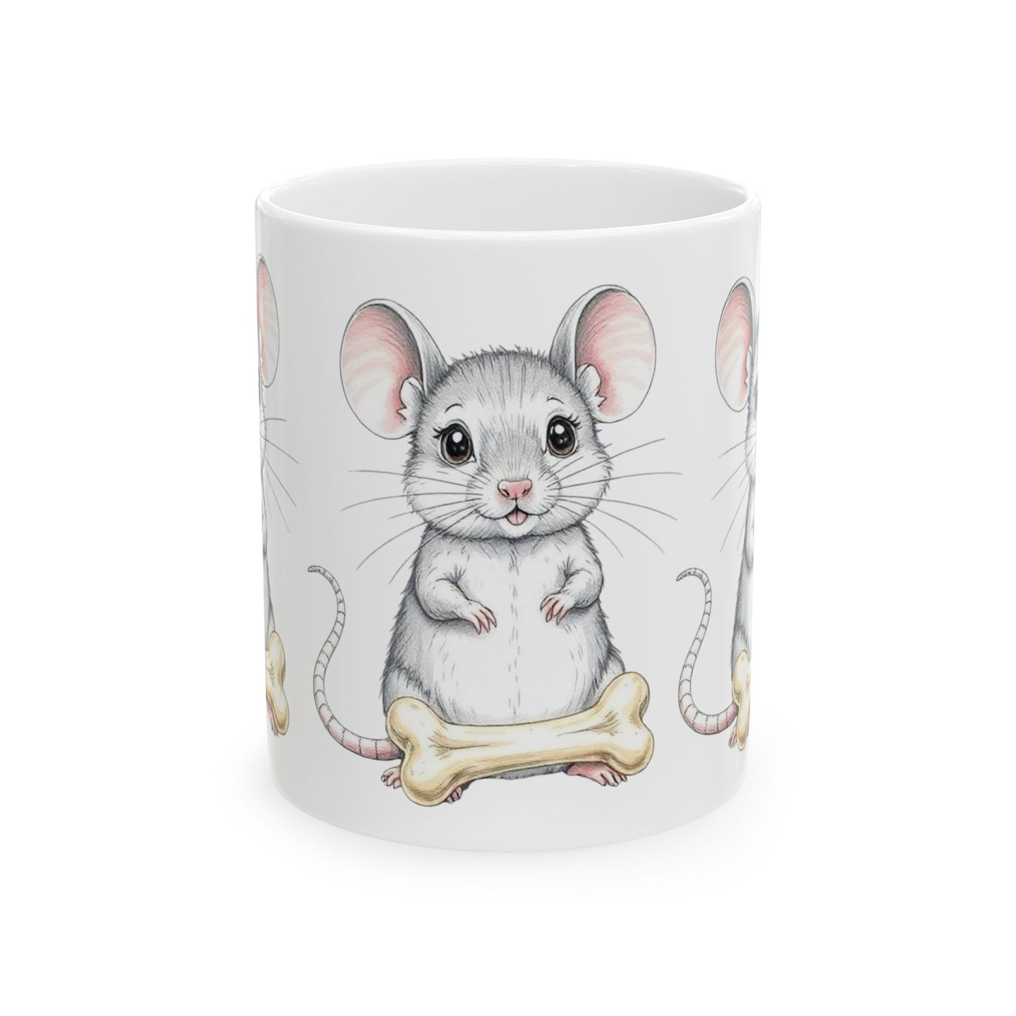 Cute Mouse Ceramic Mug with Bone - Perfect for Animal Lovers