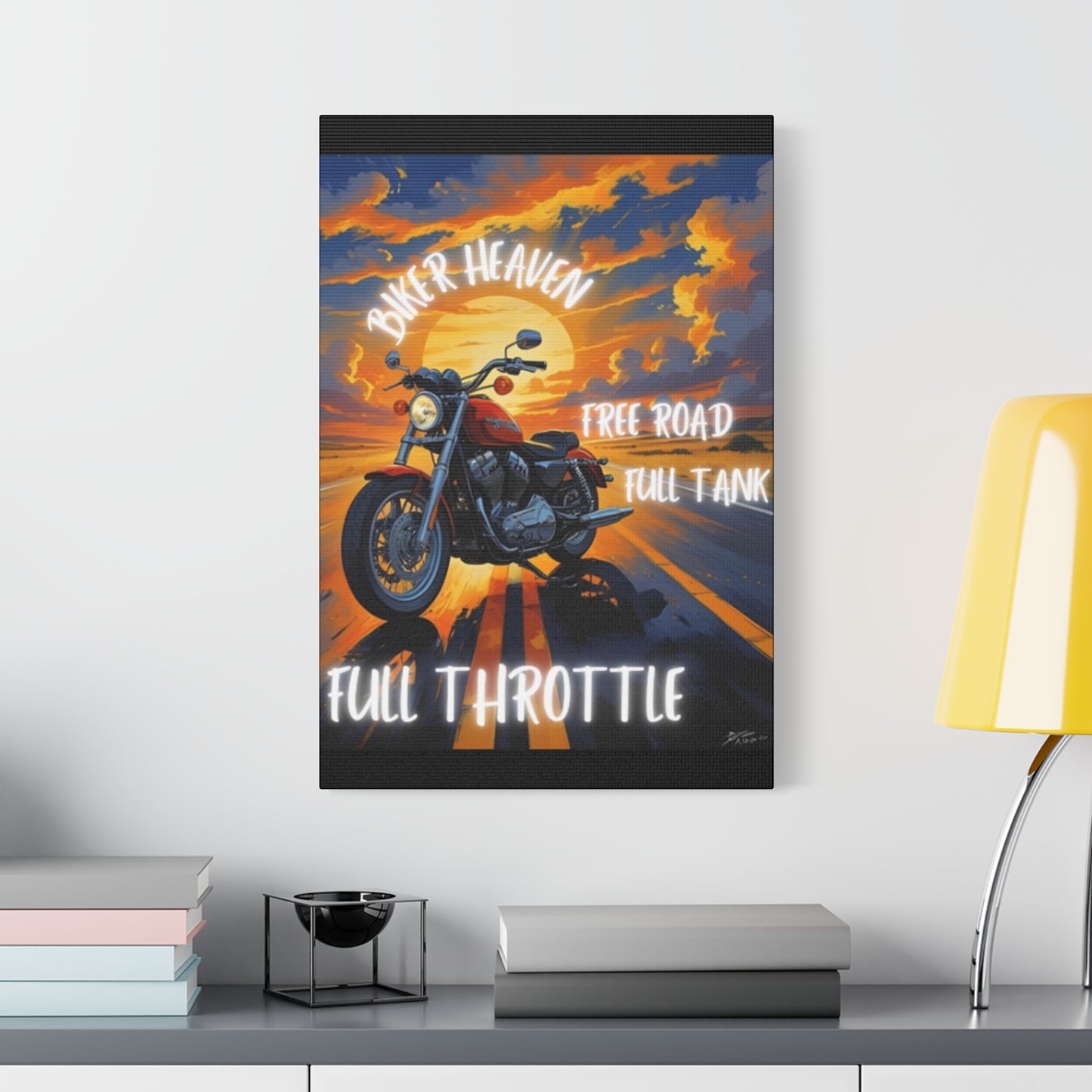 Motorcycle Wall Art, Biker Heaven Canvas Print, Full Throttle Decor, Gift for Bikers, Motorcycle Lover Art