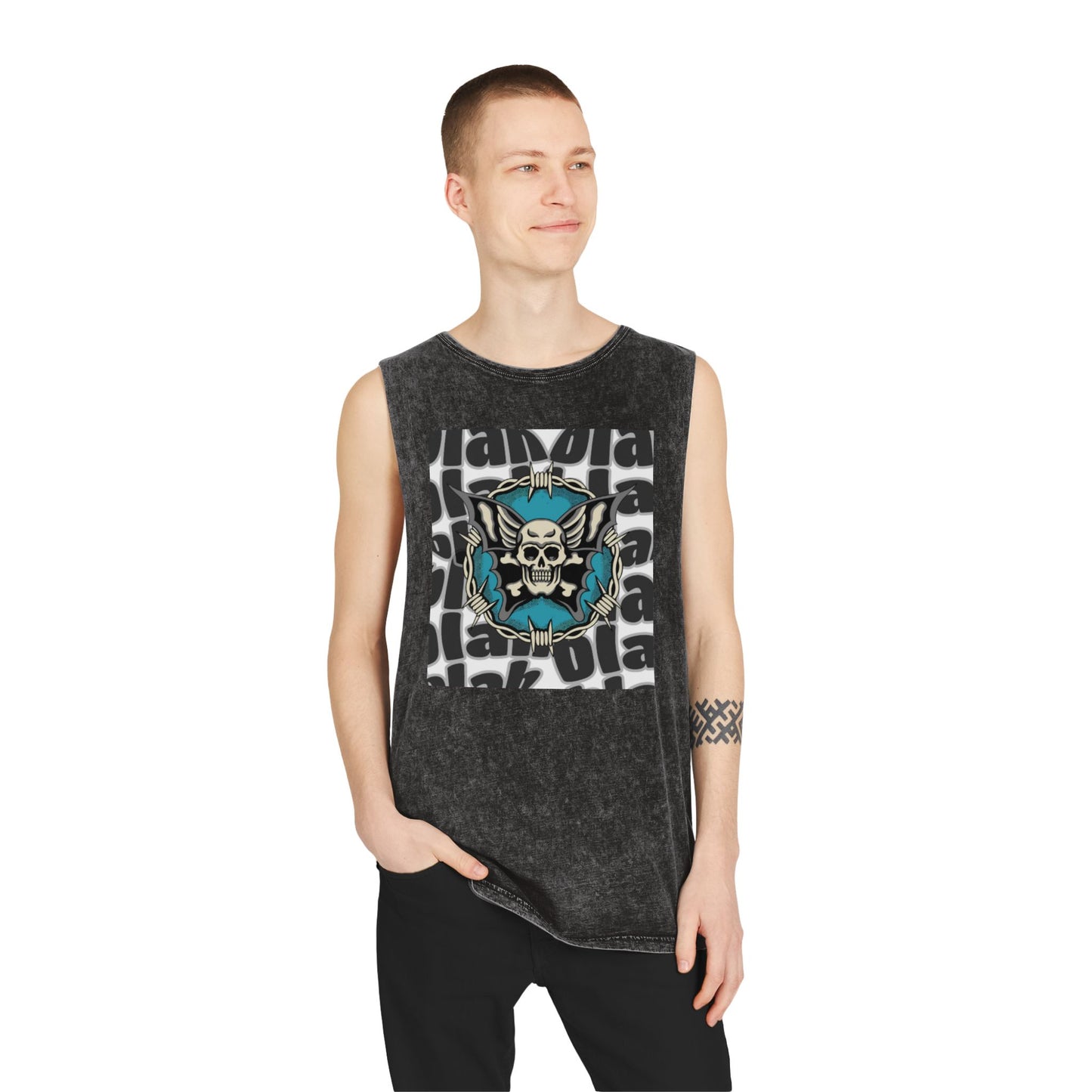 Unisex Stonewash Tank Top with Skull Design, Edgy Graphic Tee, Rocker Style Apparel, Festival Outfit, Casual Summer Wear