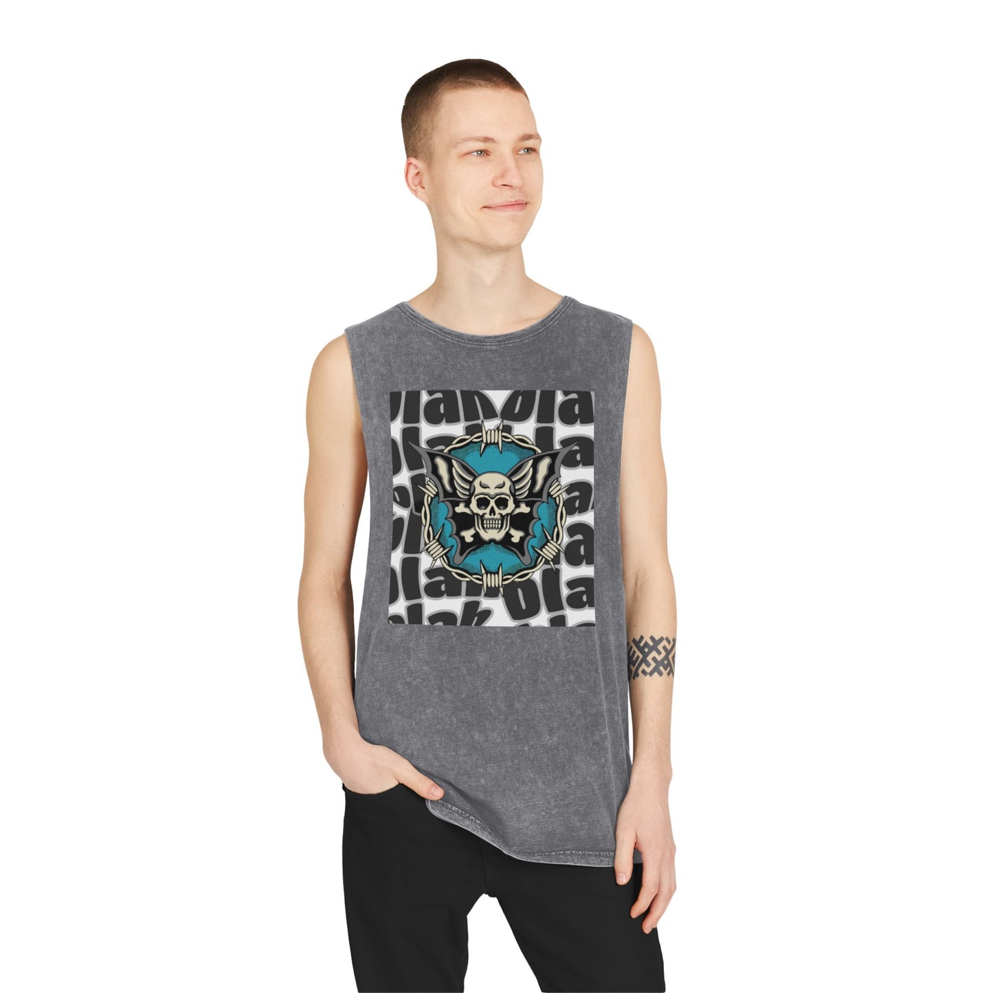 Unisex Stonewash Tank Top with Skull Design, Edgy Graphic Tee, Rocker Style Apparel, Festival Outfit, Casual Summer Wear