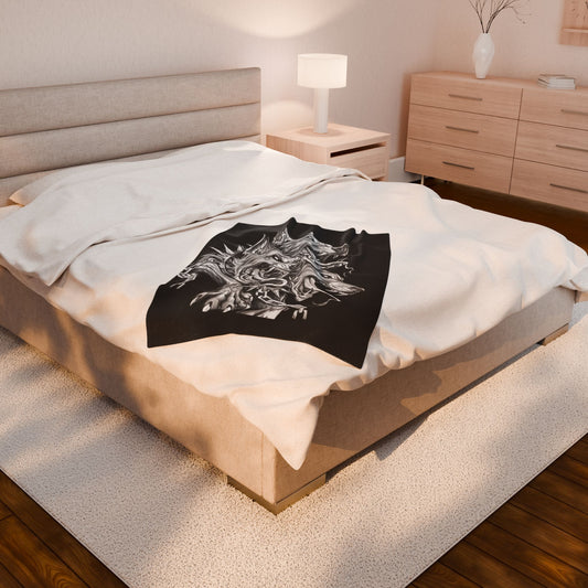 Gothic Dog Print Velveteen Plush Blanket, Cozy Home Décor, Pet Lover Gift, Halloween Throw, Unique Stylish Blanket