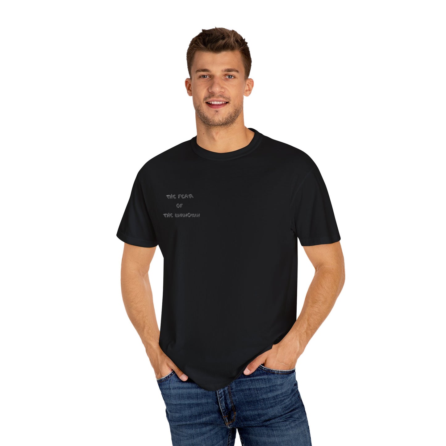Unisex Graphic T-Shirt - Embrace the Unknown, Fearless Fashion, Alternative Art, Gift for Creatives, Edgy Streetwear