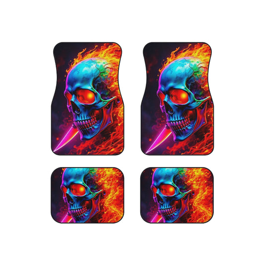 Vibrant Skull Car Mats Set, Edgy Auto Accessories, Unique Floor Protectors, Perfect for Halloween, Gift for Car Enthusiasts, Skull Decor