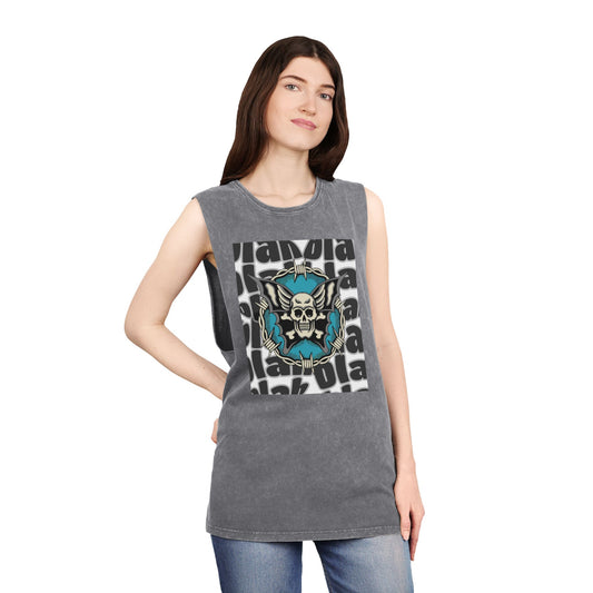 Unisex Stonewash Tank Top with Skull Design, Edgy Graphic Tee, Rocker Style Apparel, Festival Outfit, Casual Summer Wear