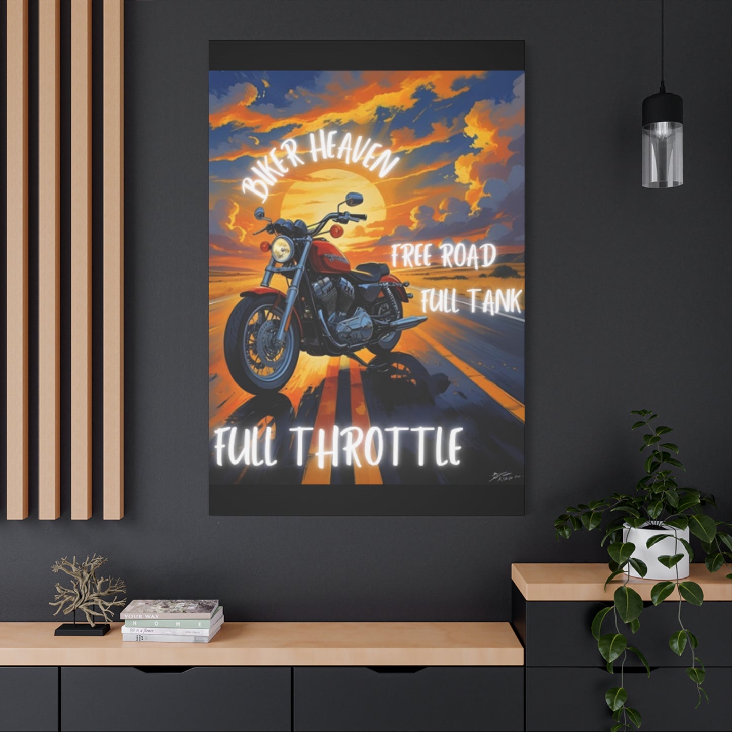 Motorcycle Wall Art, Biker Heaven Canvas Print, Full Throttle Decor, Gift for Bikers, Motorcycle Lover Art