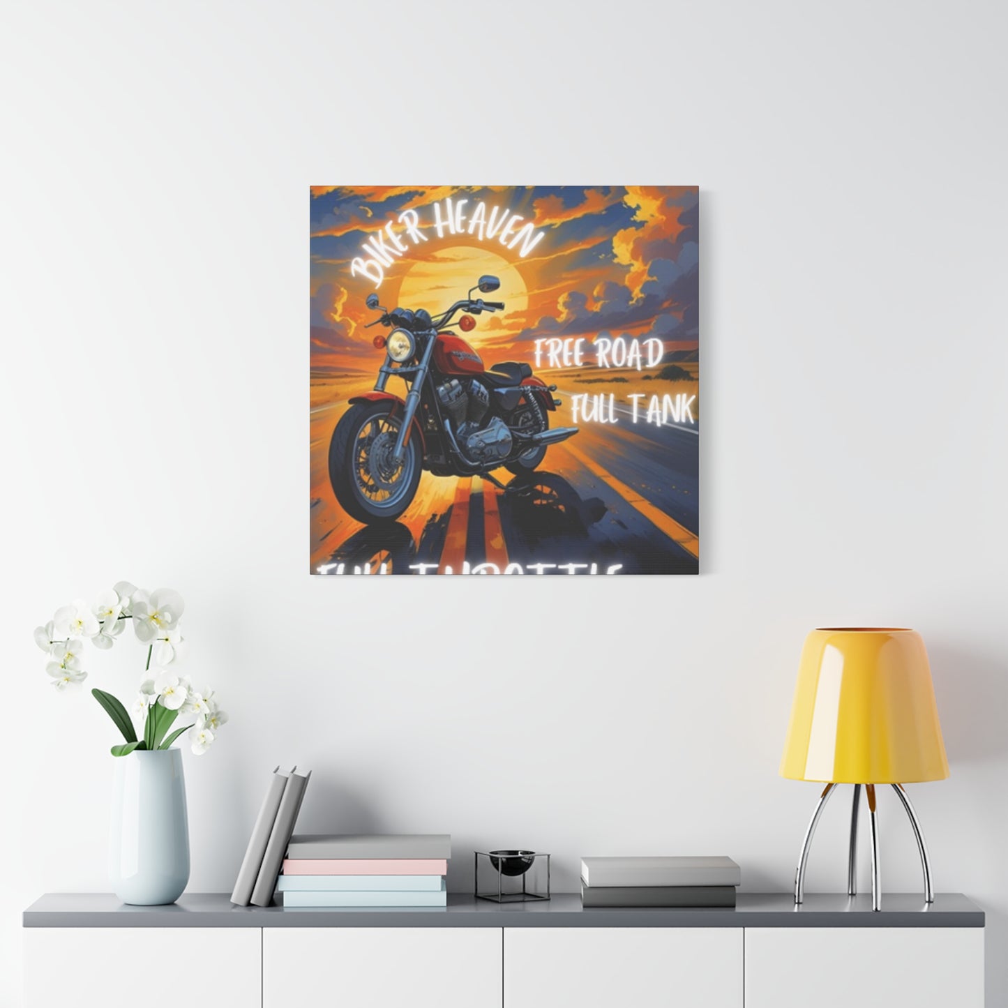 Motorcycle Wall Art, Biker Heaven Canvas Print, Full Throttle Decor, Gift for Bikers, Motorcycle Lover Art