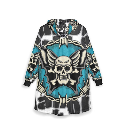 Gothic Skull Hooded Blanket - Cozy Unisex Wear, Perfect for Chill Nights, Halloween Decor, Gift for Alternative Fashion Lovers