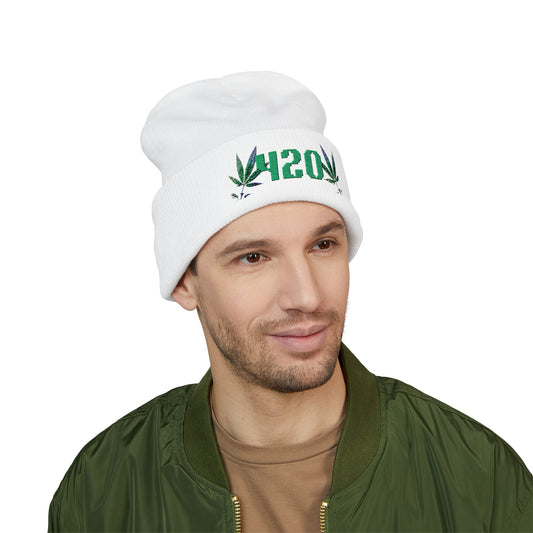 420 Embroidered Cuffed Beanie, Weed Beanie, Hipster Beanie, Gift for Smokers, Winter Hat, Festival Accessories