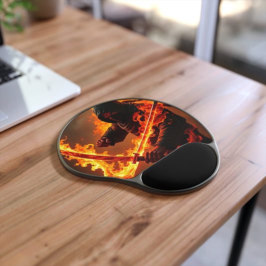 Gaming Mouse Pad with Wrist Rest - Red Ninja Design, Cool Desk Accessories, Gamer Gift, E-Sports Merchandise, Office Decor
