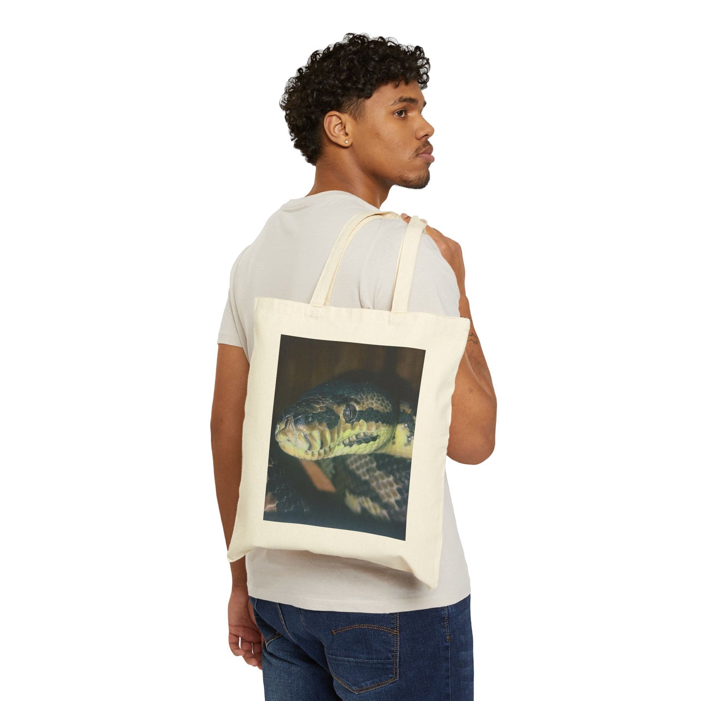 Fluffy Snake Cotton Tote Bag - Eco-Friendly Bag, Animal Lover Gift, Casual Shopping Tote, Everyday Use, Reusable Grocery Bag
