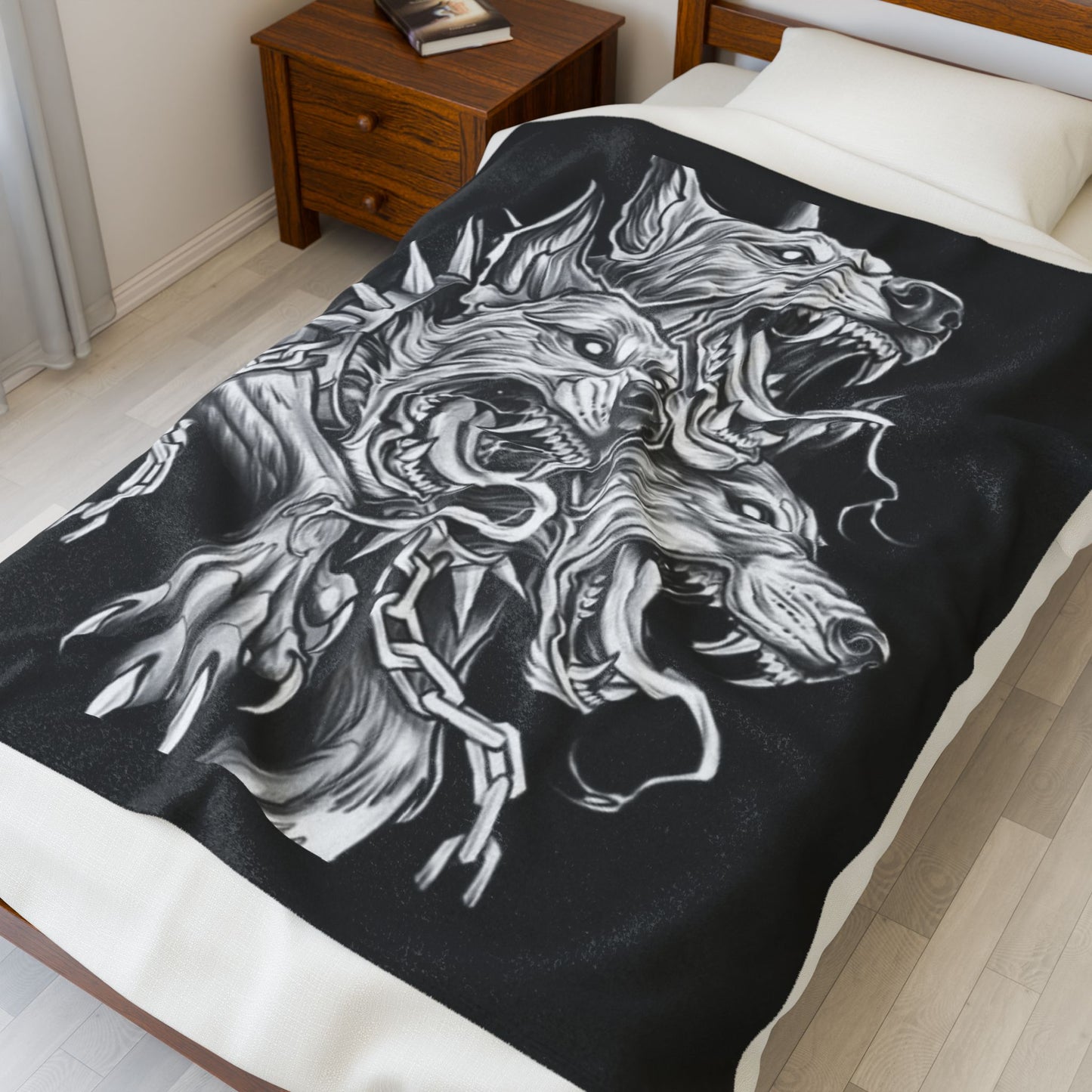 Gothic Dog Print Velveteen Plush Blanket, Cozy Home Décor, Pet Lover Gift, Halloween Throw, Unique Stylish Blanket
